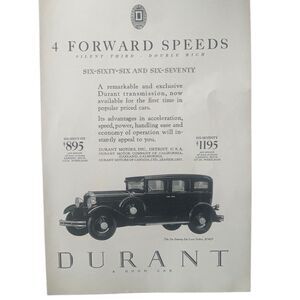 Vintage 1929 Durant 4 Forward Speeds Ad Advertisement